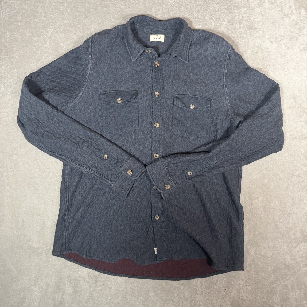 Marine Layer Mens XL Button Up Shirt Navy Textured Long Sleeve Workshirt Flannel